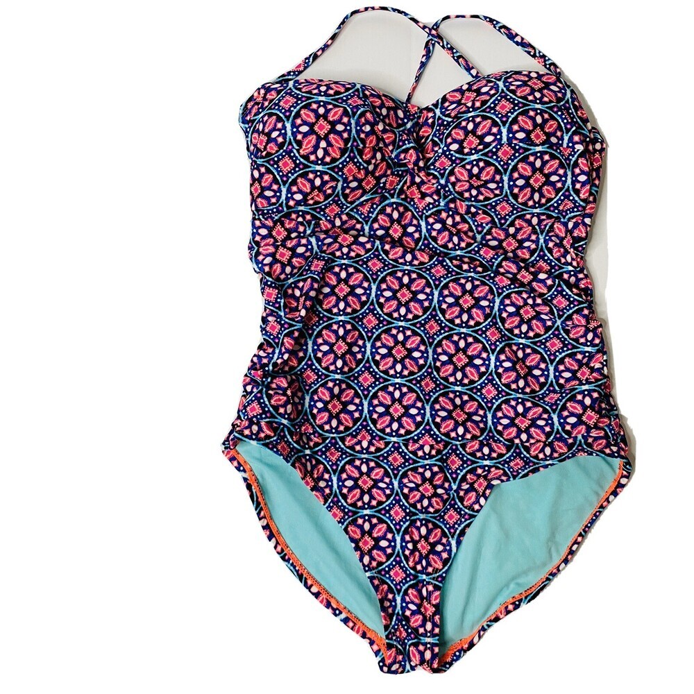 Catalina Multi-Color Mandala Print Pattern One-Piece Modest Mom Swimsuit Size L